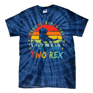 Two Rex 2nd Birthday Gift Second Dinosaur 2 Year Old Tie-Dye T-Shirt