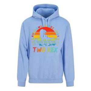 Two Rex 2nd Birthday Gift Second Dinosaur 2 Year Old Unisex Surf Hoodie