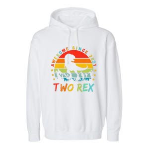 Two Rex 2nd Birthday Gift Second Dinosaur 2 Year Old Garment-Dyed Fleece Hoodie