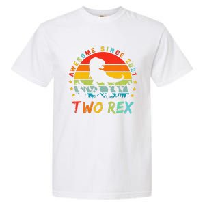 Two Rex 2nd Birthday Gift Second Dinosaur 2 Year Old Garment-Dyed Heavyweight T-Shirt