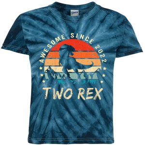 Two Rex 2nd Birthday Gift Second Dinosaur 2 Year Old Kids Tie-Dye T-Shirt