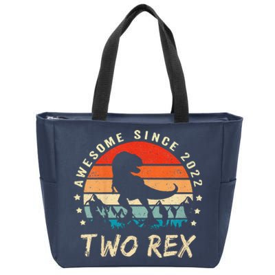 Two Rex 2nd Birthday Gift Second Dinosaur 2 Year Old Zip Tote Bag