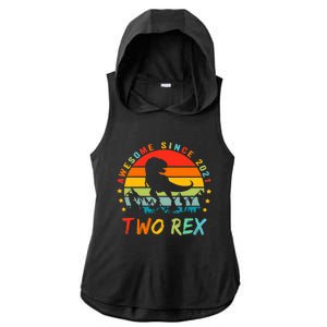 Two Rex 2nd Birthday Gift Second Dinosaur 2 Year Old Ladies PosiCharge Tri-Blend Wicking Draft Hoodie Tank