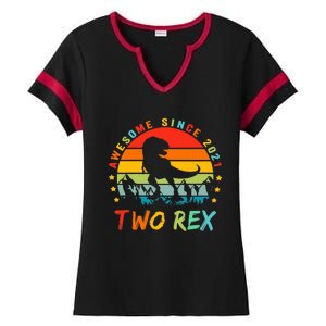 Two Rex 2nd Birthday Gift Second Dinosaur 2 Year Old Ladies Halftime Notch Neck Tee