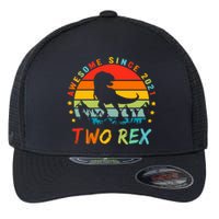 Two Rex 2nd Birthday Gift Second Dinosaur 2 Year Old Flexfit Unipanel Trucker Cap