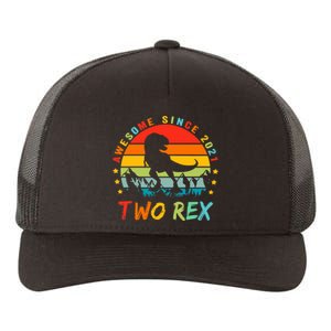 Two Rex 2nd Birthday Gift Second Dinosaur 2 Year Old Yupoong Adult 5-Panel Trucker Hat