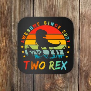 Two Rex 2nd Birthday Gift Second Dinosaur 2 Year Old Coaster