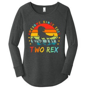 Two Rex 2nd Birthday Gift Second Dinosaur 2 Year Old Women's Perfect Tri Tunic Long Sleeve Shirt