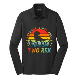 Two Rex 2nd Birthday Gift Second Dinosaur 2 Year Old Silk Touch Performance Long Sleeve Polo