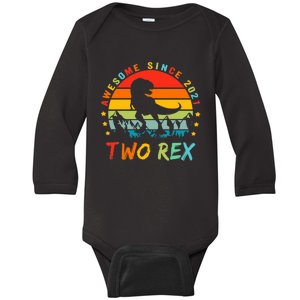 Two Rex 2nd Birthday Gift Second Dinosaur 2 Year Old Baby Long Sleeve Bodysuit