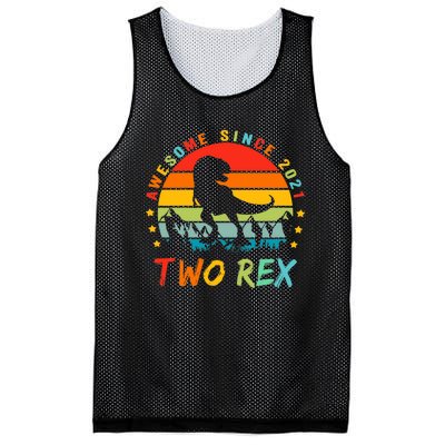 Two Rex 2nd Birthday Gift Second Dinosaur 2 Year Old Mesh Reversible Basketball Jersey Tank