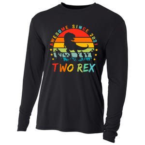 Two Rex 2nd Birthday Gift Second Dinosaur 2 Year Old Cooling Performance Long Sleeve Crew