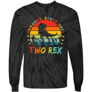 Two Rex 2nd Birthday Gift Second Dinosaur 2 Year Old Tie-Dye Long Sleeve Shirt