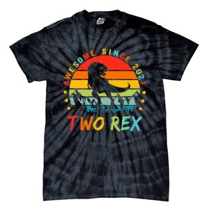 Two Rex 2nd Birthday Gift Second Dinosaur 2 Year Old Tie-Dye T-Shirt