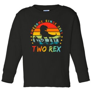 Two Rex 2nd Birthday Gift Second Dinosaur 2 Year Old Toddler Long Sleeve Shirt