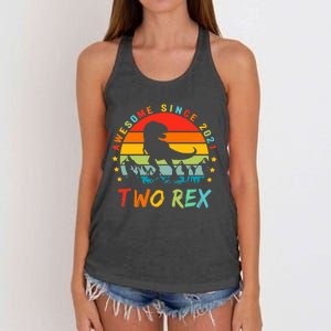 Two Rex 2nd Birthday Gift Second Dinosaur 2 Year Old Women's Knotted Racerback Tank