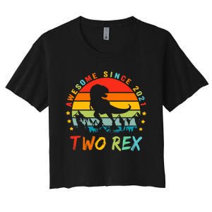 Two Rex 2nd Birthday Gift Second Dinosaur 2 Year Old Women's Crop Top Tee