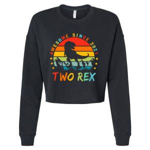 Two Rex 2nd Birthday Gift Second Dinosaur 2 Year Old Cropped Pullover Crew