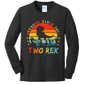 Two Rex 2nd Birthday Gift Second Dinosaur 2 Year Old Kids Long Sleeve Shirt