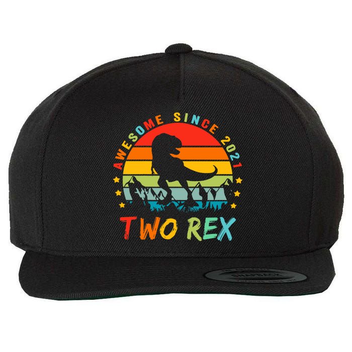 Two Rex 2nd Birthday Gift Second Dinosaur 2 Year Old Wool Snapback Cap