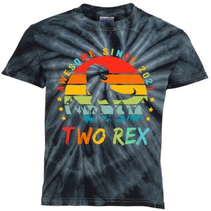 Two Rex 2nd Birthday Gift Second Dinosaur 2 Year Old Kids Tie-Dye T-Shirt