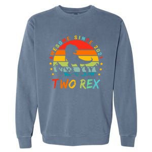 Two Rex 2nd Birthday Gift Second Dinosaur 2 Year Old Garment-Dyed Sweatshirt