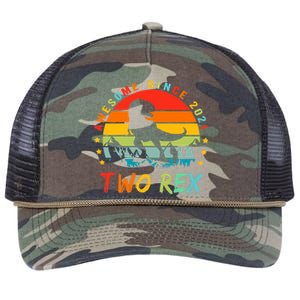 Two Rex 2nd Birthday Gift Second Dinosaur 2 Year Old Retro Rope Trucker Hat Cap