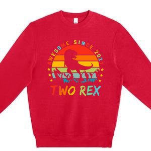 Two Rex 2nd Birthday Gift Second Dinosaur 2 Year Old Premium Crewneck Sweatshirt