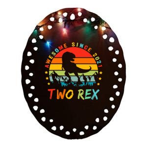 Two Rex 2nd Birthday Gift Second Dinosaur 2 Year Old Ceramic Oval Ornament