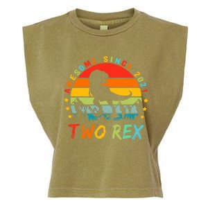 Two Rex 2nd Birthday Gift Second Dinosaur 2 Year Old Garment-Dyed Women's Muscle Tee