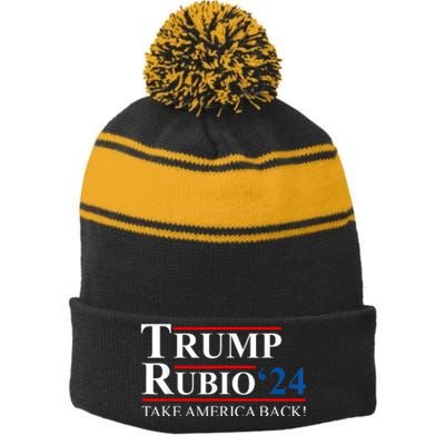 Trump Rubio 2024 Take America Back Vice President Election Stripe Pom Pom Beanie