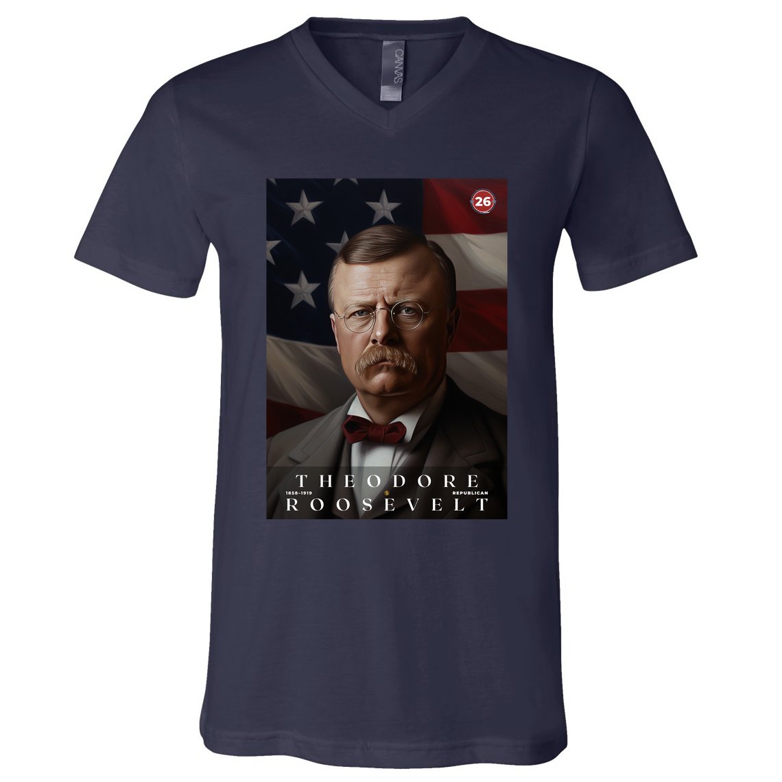Theodore Roosevelt 26th President Of The United States Portrait V-Neck T-Shirt