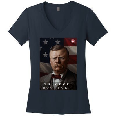 Theodore Roosevelt 26th President Of The United States Portrait Women's V-Neck T-Shirt