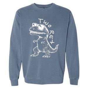 Two Rex 2nd Birthday Gifts Second Dinosaur Boy 2 Years Old Garment-Dyed Sweatshirt