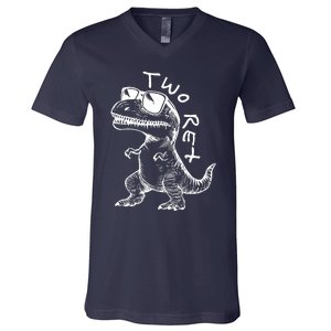 Two Rex 2nd Birthday Gifts Second Dinosaur Boy 2 Years Old V-Neck T-Shirt