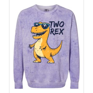 Two Rex 2nd Birthday Gifts Second Dinosaur Boy 2 Years Old Colorblast Crewneck Sweatshirt