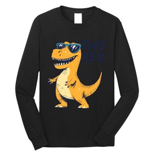 Two Rex 2nd Birthday Gifts Second Dinosaur Boy 2 Years Old Long Sleeve Shirt