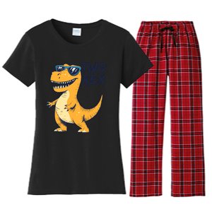 Two Rex 2nd Birthday Gifts Second Dinosaur Boy 2 Years Old Women's Flannel Pajama Set