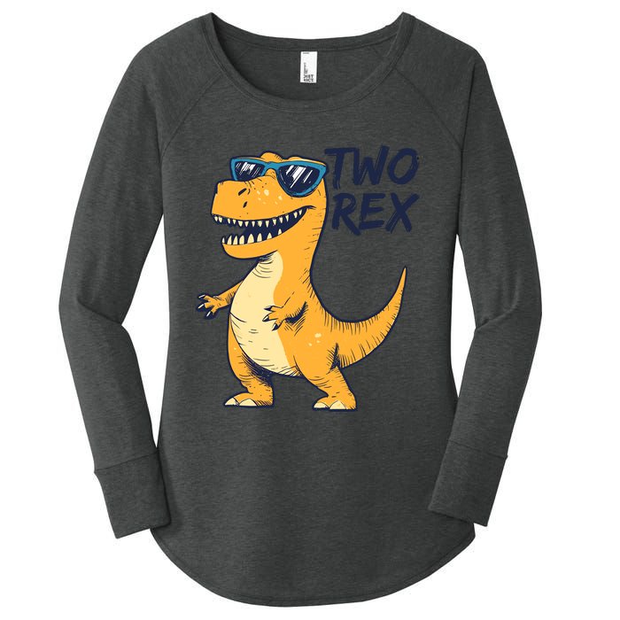 Two Rex 2nd Birthday Gifts Second Dinosaur Boy 2 Years Old Women's Perfect Tri Tunic Long Sleeve Shirt