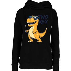 Two Rex 2nd Birthday Gifts Second Dinosaur Boy 2 Years Old Womens Funnel Neck Pullover Hood