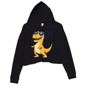 Two Rex 2nd Birthday Gifts Second Dinosaur Boy 2 Years Old Crop Fleece Hoodie