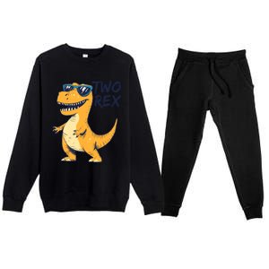 Two Rex 2nd Birthday Gifts Second Dinosaur Boy 2 Years Old Premium Crewneck Sweatsuit Set