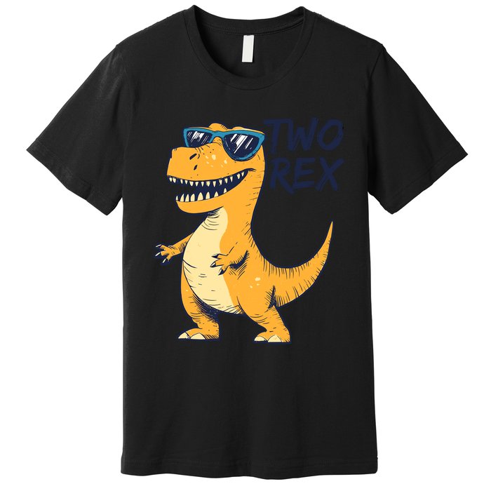 Two Rex 2nd Birthday Gifts Second Dinosaur Boy 2 Years Old Premium T-Shirt