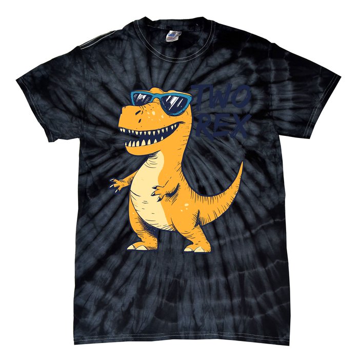 Two Rex 2nd Birthday Gifts Second Dinosaur Boy 2 Years Old Tie-Dye T-Shirt