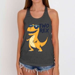 Two Rex 2nd Birthday Gifts Second Dinosaur Boy 2 Years Old Women's Knotted Racerback Tank