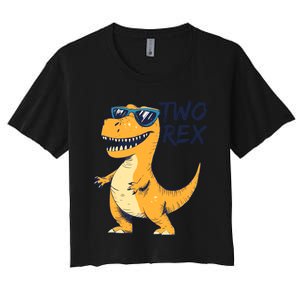 Two Rex 2nd Birthday Gifts Second Dinosaur Boy 2 Years Old Women's Crop Top Tee