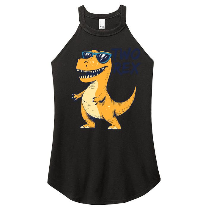 Two Rex 2nd Birthday Gifts Second Dinosaur Boy 2 Years Old Women's Perfect Tri Rocker Tank