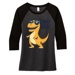 Two Rex 2nd Birthday Gifts Second Dinosaur Boy 2 Years Old Women's Tri-Blend 3/4-Sleeve Raglan Shirt