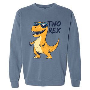 Two Rex 2nd Birthday Gifts Second Dinosaur Boy 2 Years Old Garment-Dyed Sweatshirt