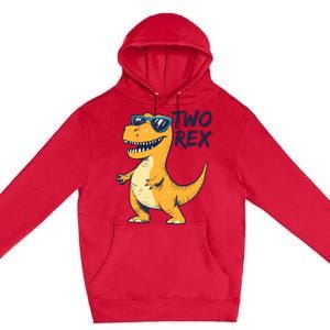 Two Rex 2nd Birthday Gifts Second Dinosaur Boy 2 Years Old Premium Pullover Hoodie